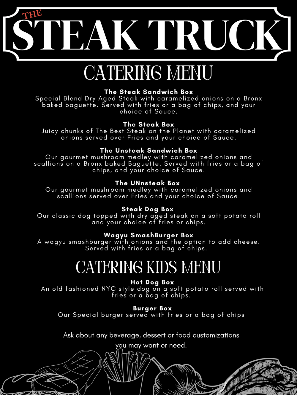The Steak Truck catering options menu